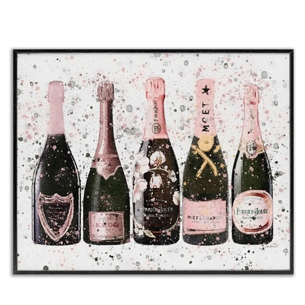 Amanda Greenwood Chic Pink Rose Bottles Framed Canvas Wall Decor